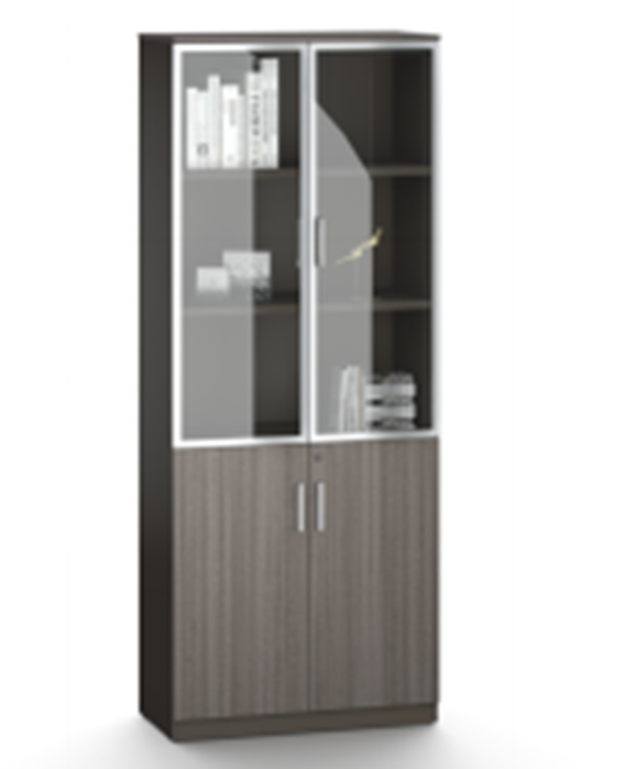 Modern Grey Oak Two Door Bookcase with Glass Doors - 800mm - DG25-S0408