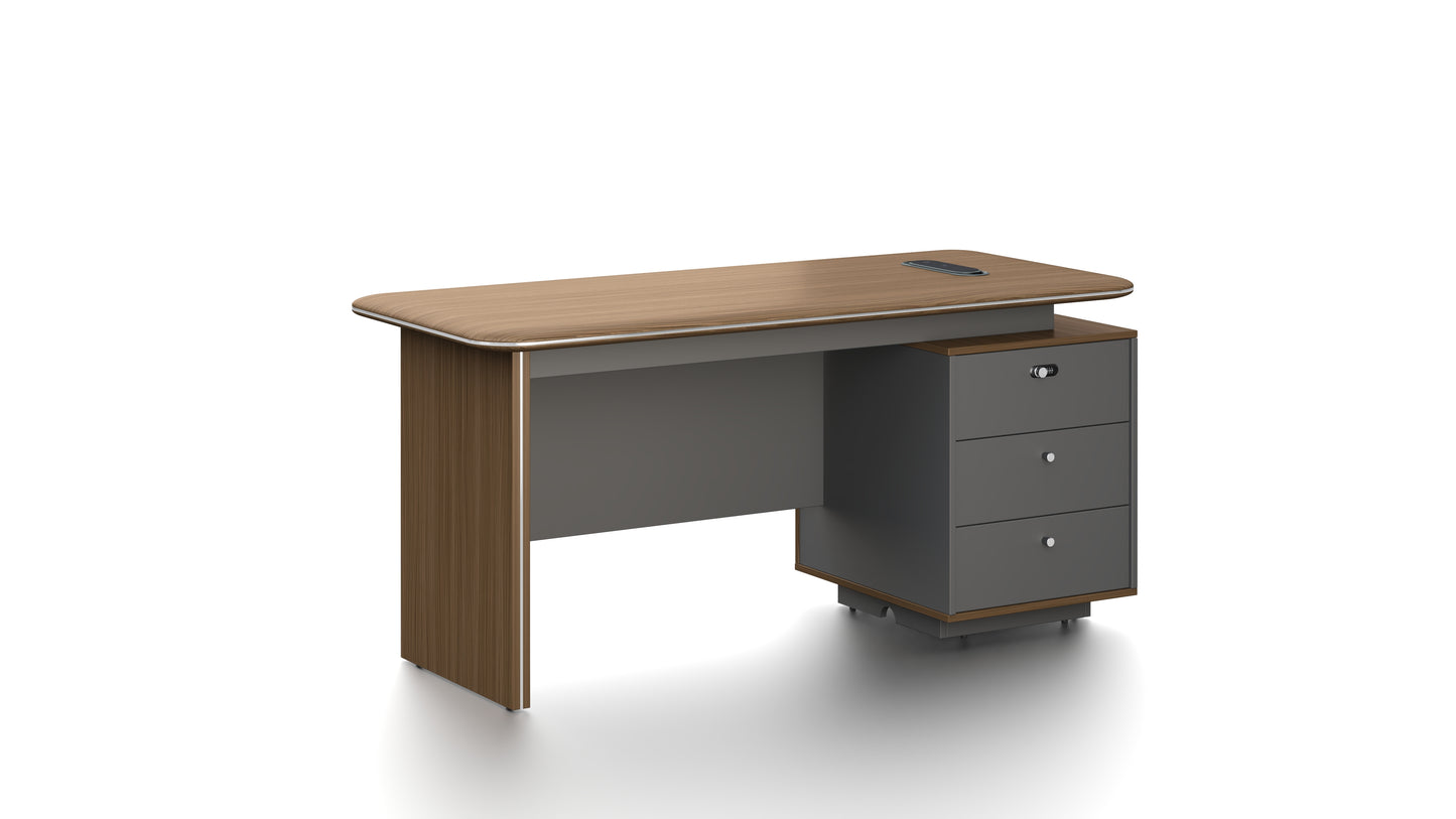 Premium Executive Straight Office Desk in American Walnut Melamine - Desktop Power Included - 1600mm, 1800mm, 2000mm - DG27-D01-STRAIGHT