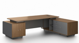 Premium Large Executive Corner Office Desk in American Walnut Melamine - Desktop Power Included - 2800mm - DG27-D022