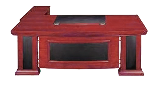 Traditional Cherry Rosewood Real Wood Veneer Curved Executive Office Desk with Black Leather Detailing - With Pedestal and Return - 1800mm / 2000mm / 2200mm - EMP-DSK21