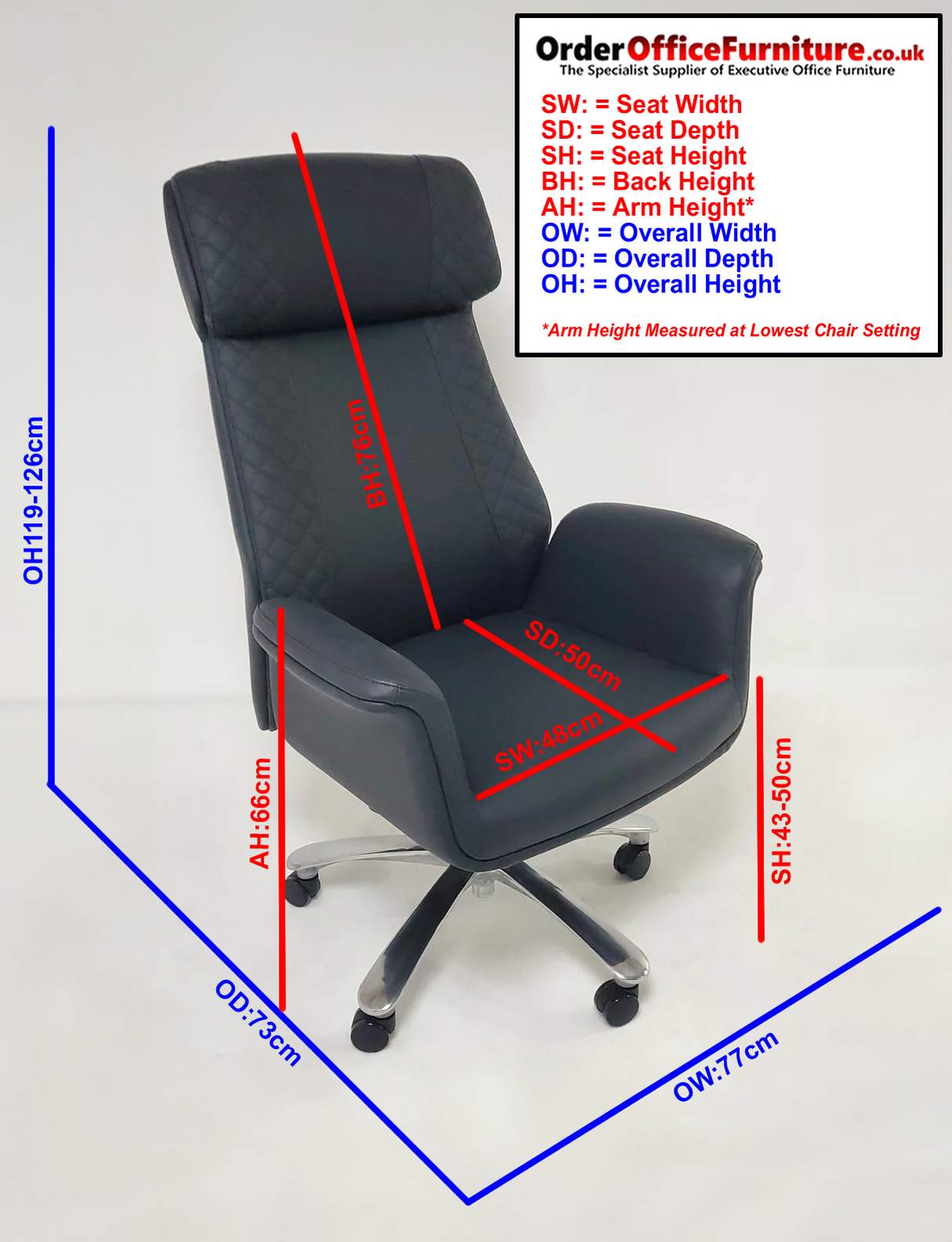 Modern High Back Grey Leather Executive Office Chair with Winged Arms - DT8534A