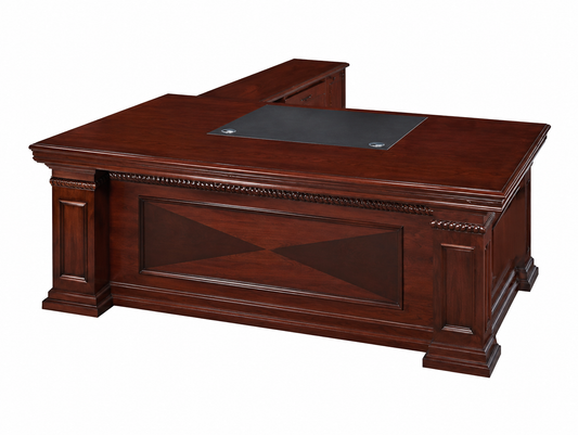 Elegant Walnut Real Wood Veneer Executive Office Desk with Pedestal and Return - 1800mm / 2000mm / 2200mm / 2400mm - EMP-DSK38