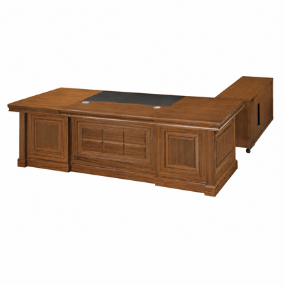 Traditional Light Walnut Real Wood Veneer Executive Desk with Pedestal and Return - 2000mm / 2200mm / 2400mm - EMP-DSK82