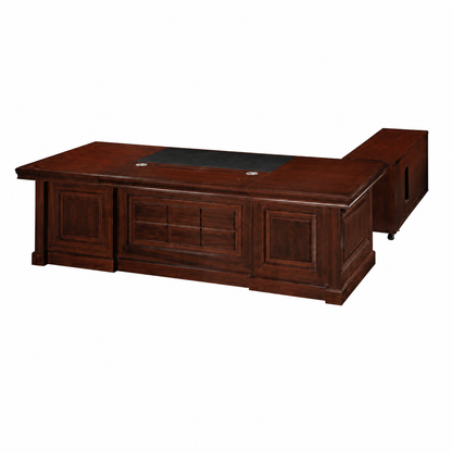 Traditional Walnut Real Wood Veneer Executive Desk with Pedestal and Return - 2000mm / 2200mm / 2400mm - EMP-DSK82
