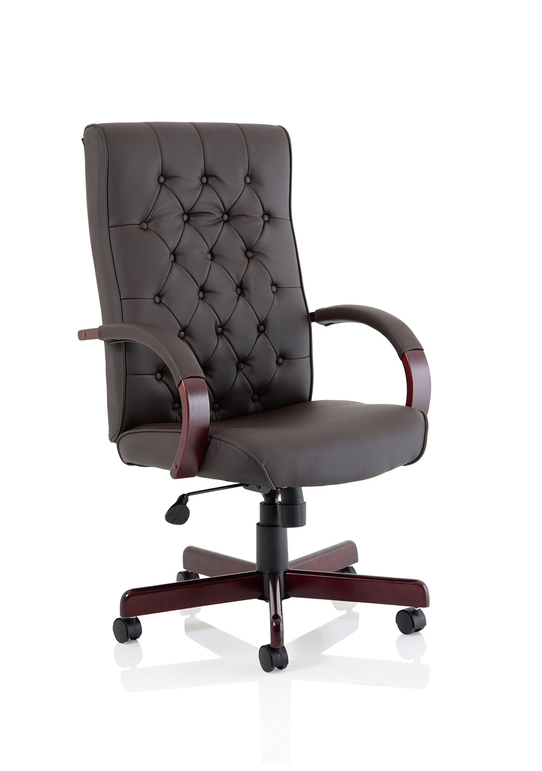 Chesterfield High Back Leather Executive Office Chair with Fixed Arms - Brown, Burgundy or Green