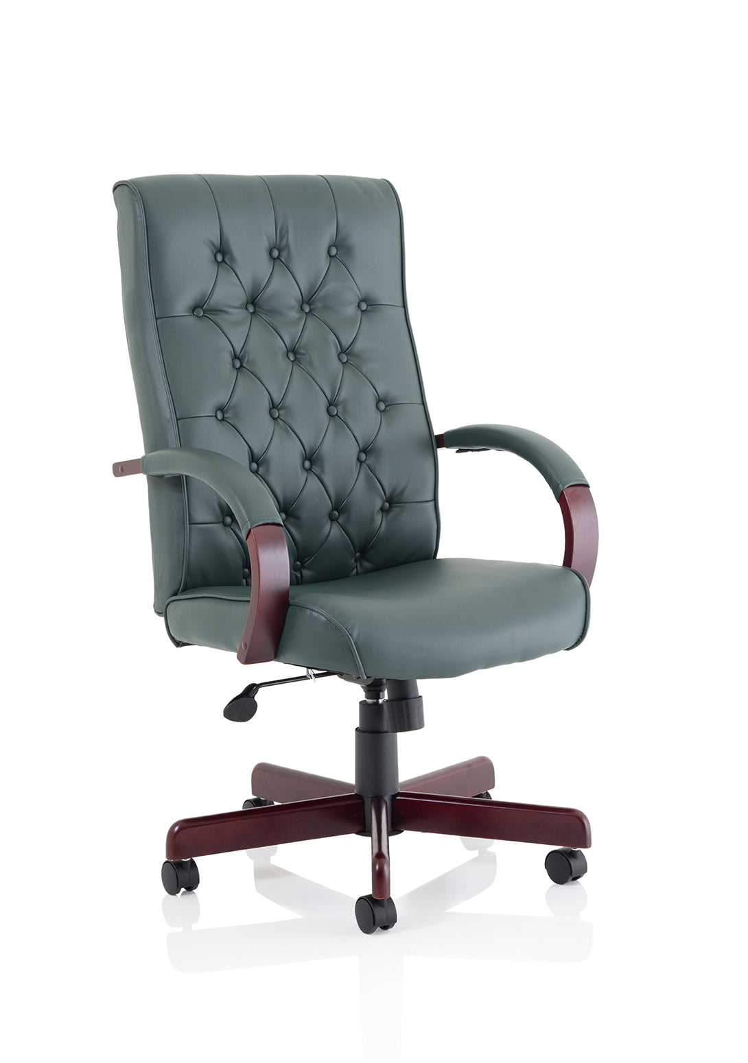 Chesterfield High Back Leather Executive Office Chair with Fixed Arms - Brown, Burgundy or Green