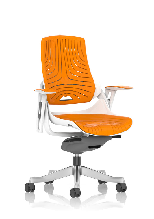 Zure High Back White Shell Elastomer Executive Office Chair with Arms - Grey or Orange Gel