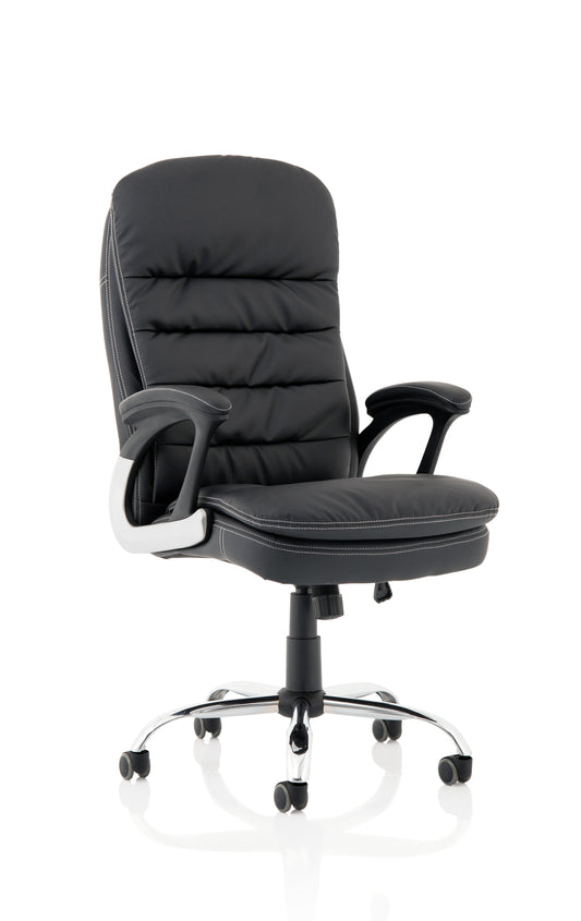 Ontario High Back Black Bonded Leather Office Chair with Fixed Padded Arms