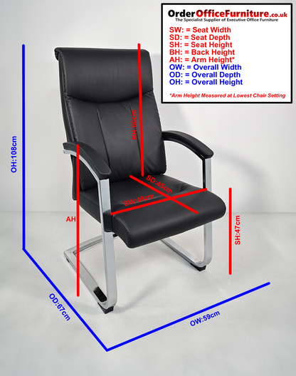Modern Chrome and Black Leather Executive Visitor Chair -  FE-202