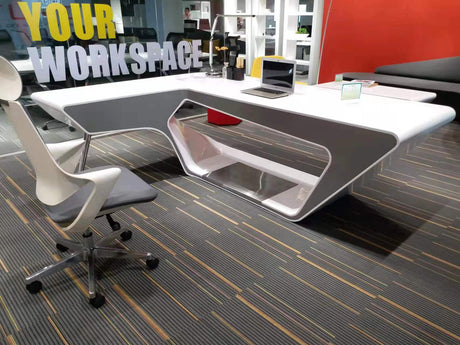 Contemporary L Shape Unique White Gloss Office Desk - 2200mm to 2400mm - GL7825