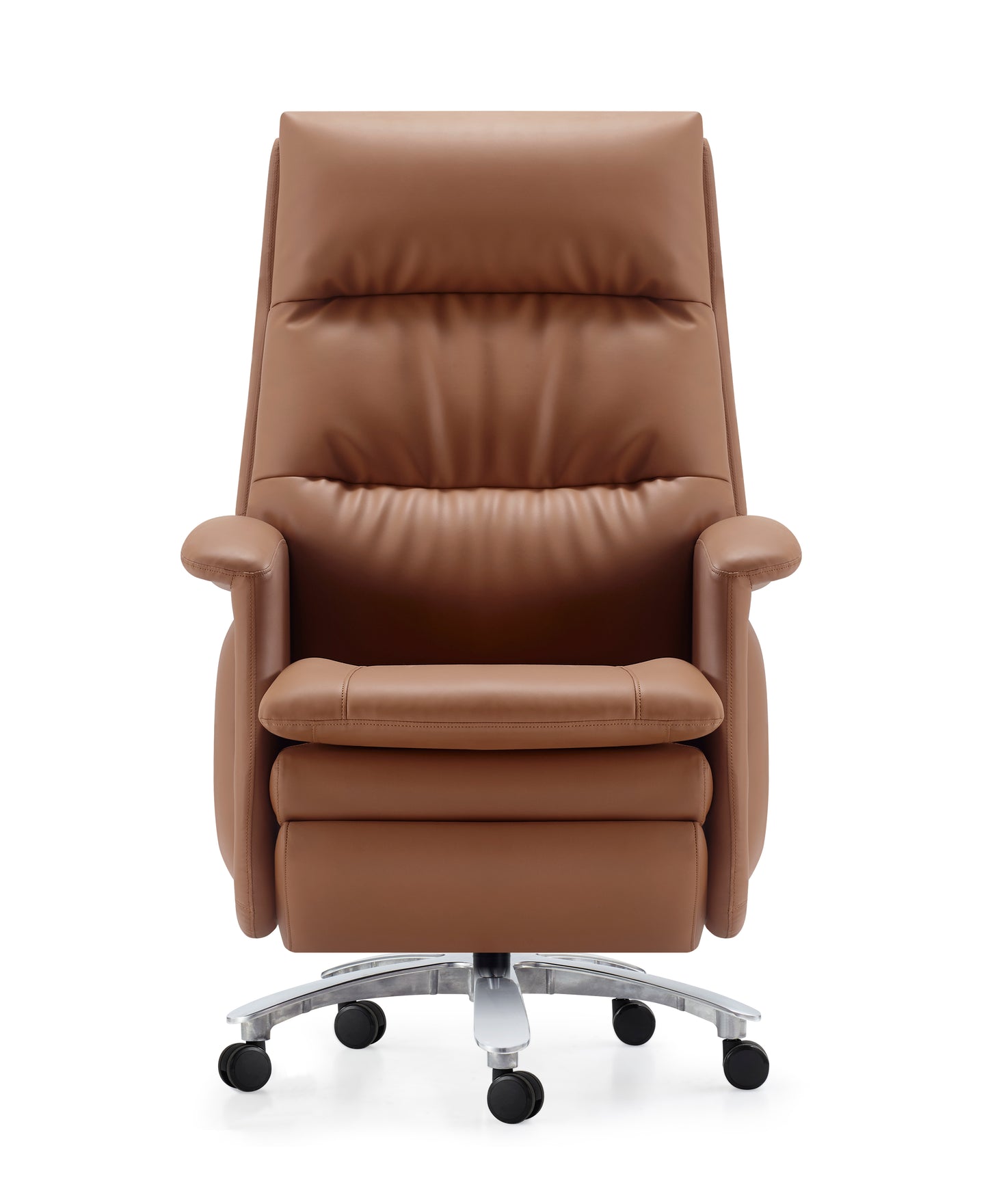 High Back Caramel Brown Leather Executive Reclining Office Chair with Footrest - H008