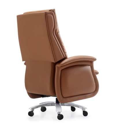 High Back Caramel Brown Leather Executive Reclining Office Chair with Footrest - H008