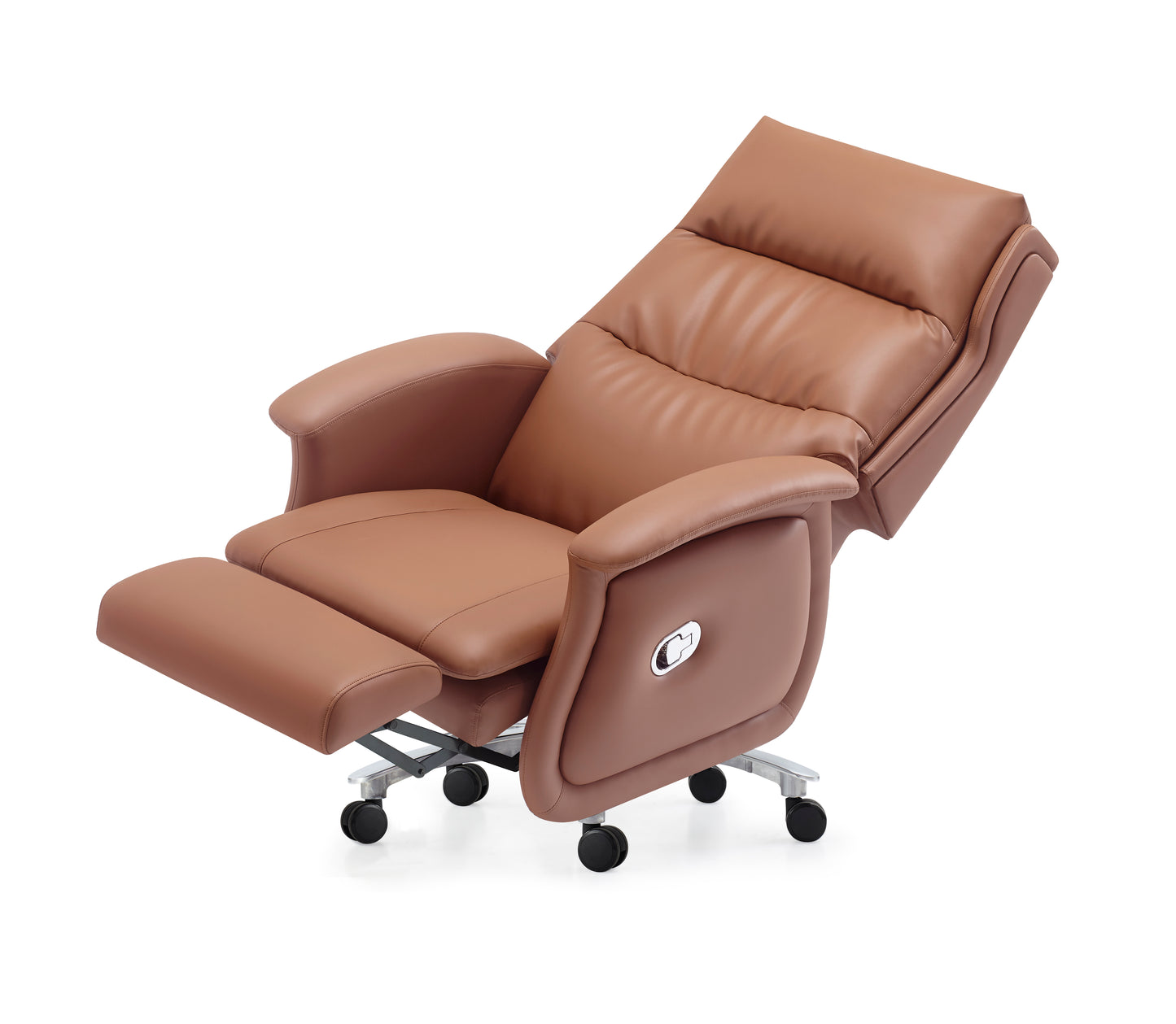 High Back Caramel Brown Leather Executive Reclining Office Chair with Footrest - H008