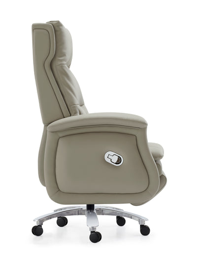 High Back Cream Leather Executive Reclining Office Chair with Footrest - H008