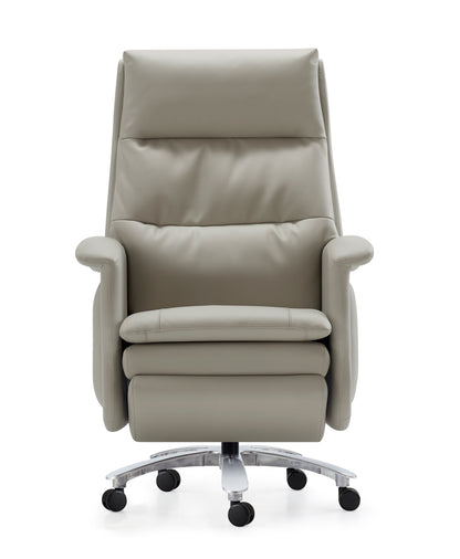 High Back Cream Leather Executive Reclining Office Chair with Footrest - H008