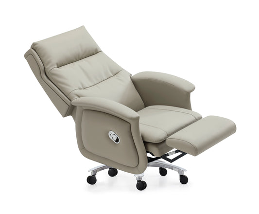 High Back Cream Leather Executive Reclining Office Chair with Footrest - H008