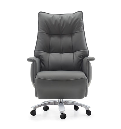 High Back Grey Genuine Leather Executive Electric Reclining Office Chair with Footrest - H009