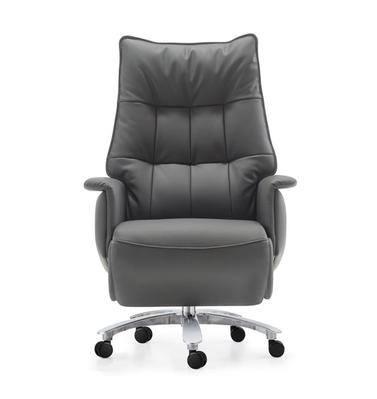 High Back Grey Genuine Leather Executive Electric Reclining Office Chair with Footrest - H009