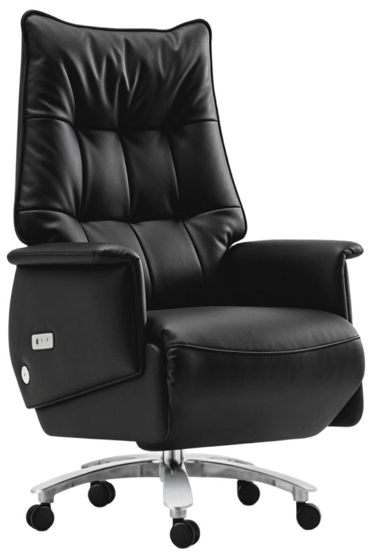 High Back Black Genuine Leather Executive Electric Reclining Office Chair with Footrest - H009