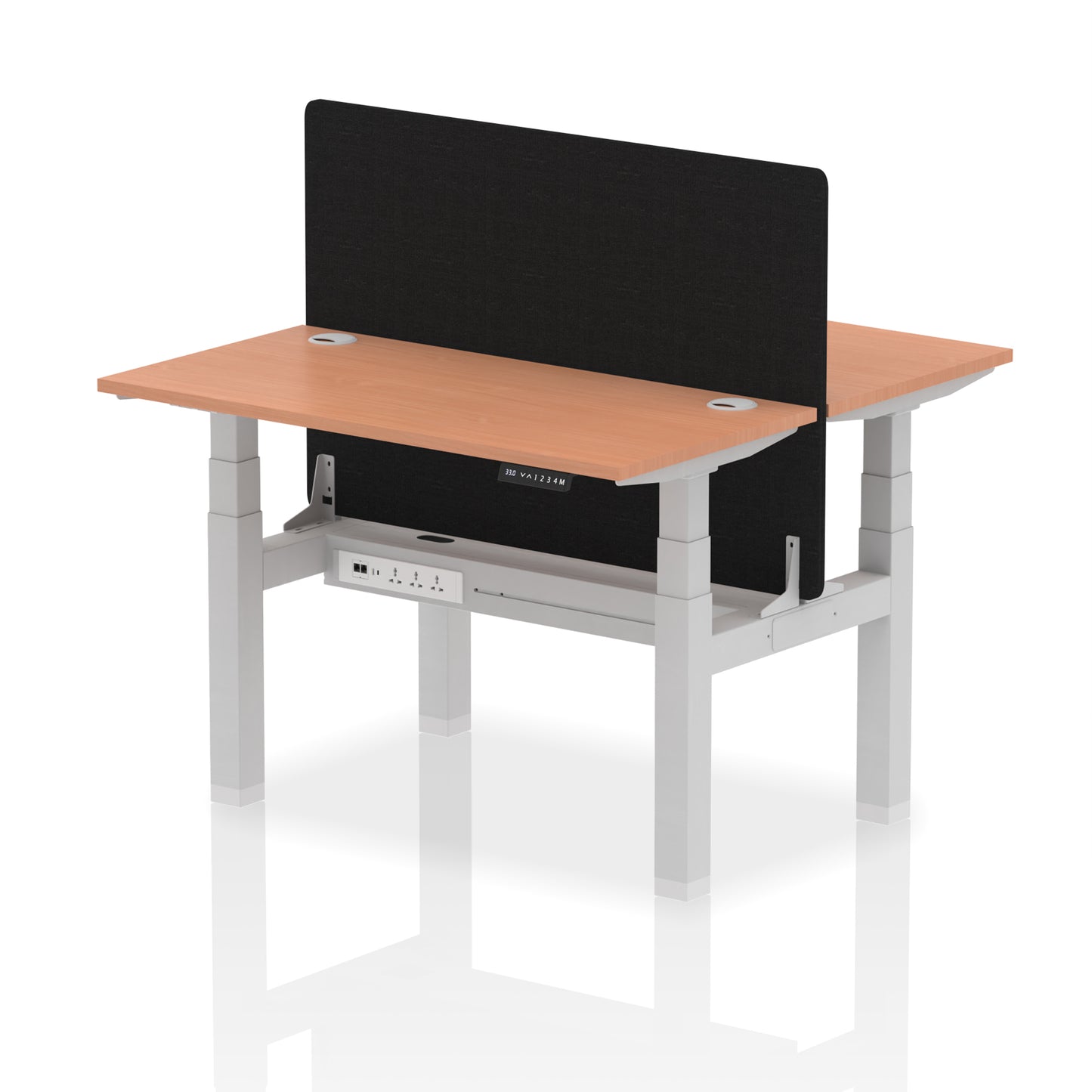 Air Back-to-Back Slimline Height Adjustable Bench Desk - 2 Person with Black Straight Screen - 1200mm, 1400mm, 1600mm, 1800mm - Multiple Colour Options