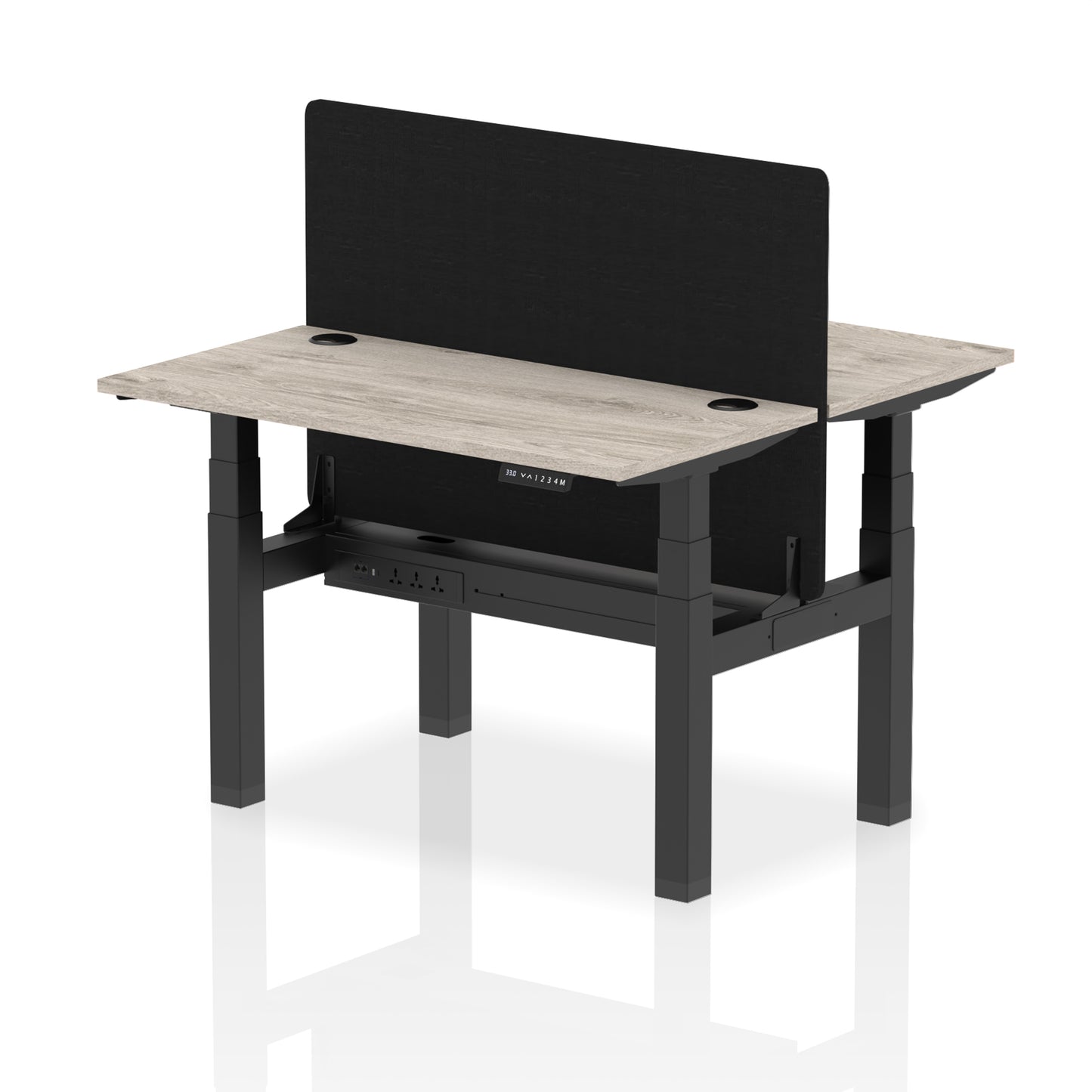 Air Back-to-Back Slimline Height Adjustable Bench Desk - 2 Person with Black Straight Screen - 1200mm, 1400mm, 1600mm, 1800mm - Multiple Colour Options