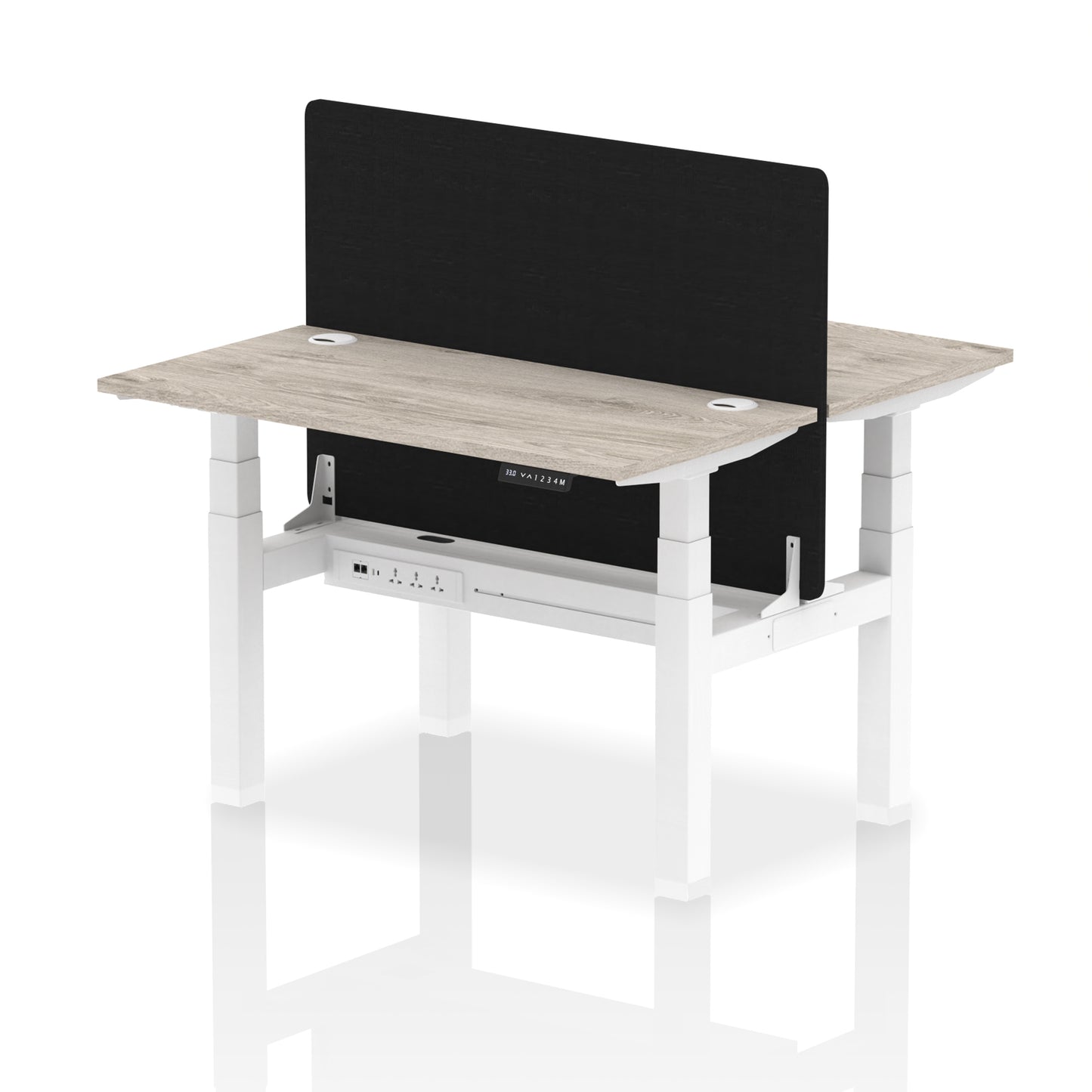 Air Back-to-Back Slimline Height Adjustable Bench Desk - 2 Person with Black Straight Screen - 1200mm, 1400mm, 1600mm, 1800mm - Multiple Colour Options