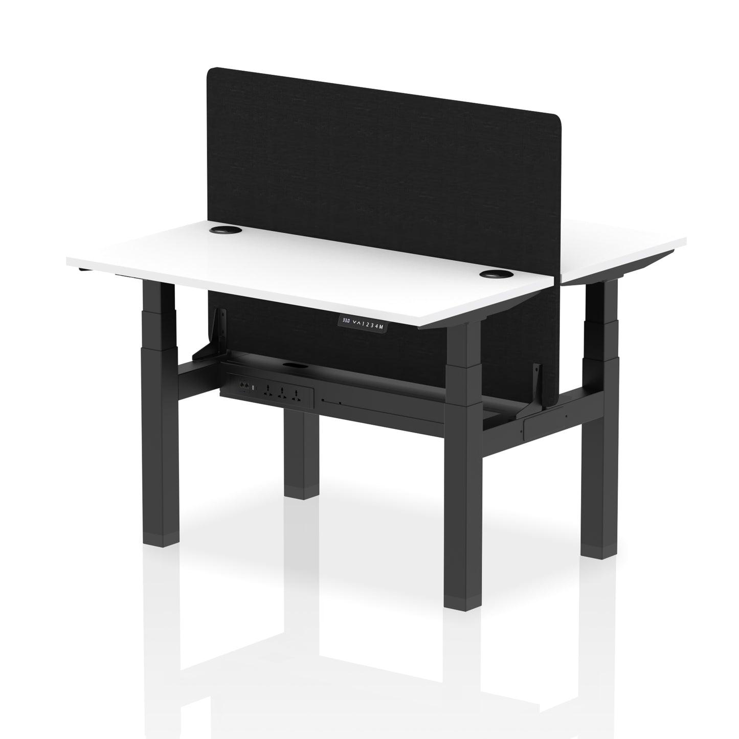 Air Back-to-Back Slimline Height Adjustable Bench Desk - 2 Person with Black Straight Screen - 1200mm, 1400mm, 1600mm, 1800mm - Multiple Colour Options