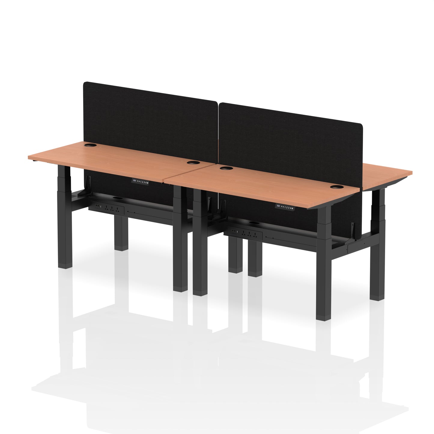 Air Back-to-Back Slimline Height Adjustable Bench Desk - 4 Person with Black Straight Screen - 1200mm, 1400mm, 1600mm, 1800mm - Multiple Colour Options
