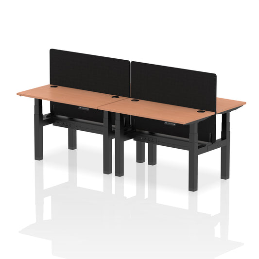 Air Back-to-Back Slimline Height Adjustable Bench Desk - 4 Person with Black Straight Screen - 1200mm, 1400mm, 1600mm, 1800mm - Multiple Colour Options