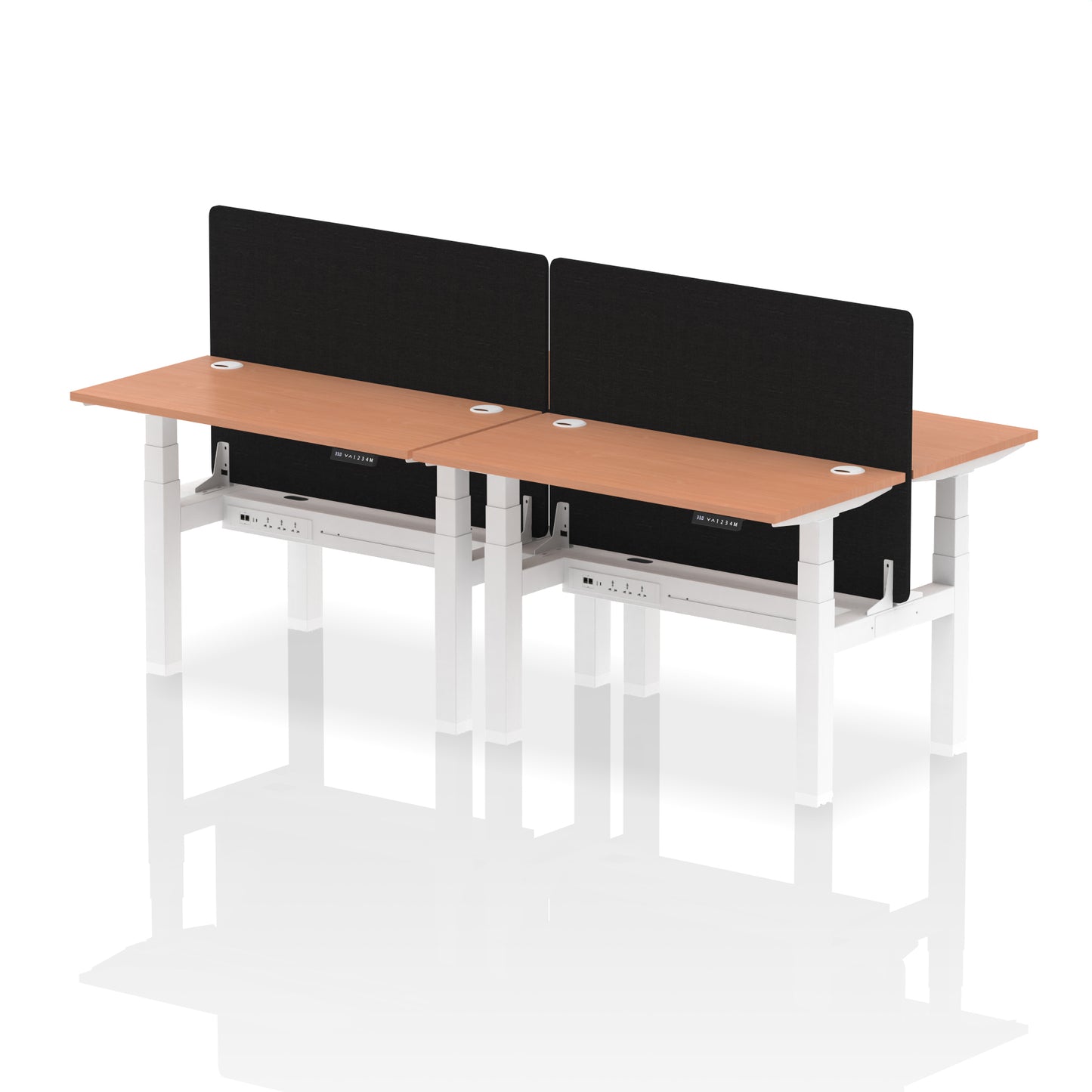 Air Back-to-Back Slimline Height Adjustable Bench Desk - 4 Person with Black Straight Screen - 1200mm, 1400mm, 1600mm, 1800mm - Multiple Colour Options