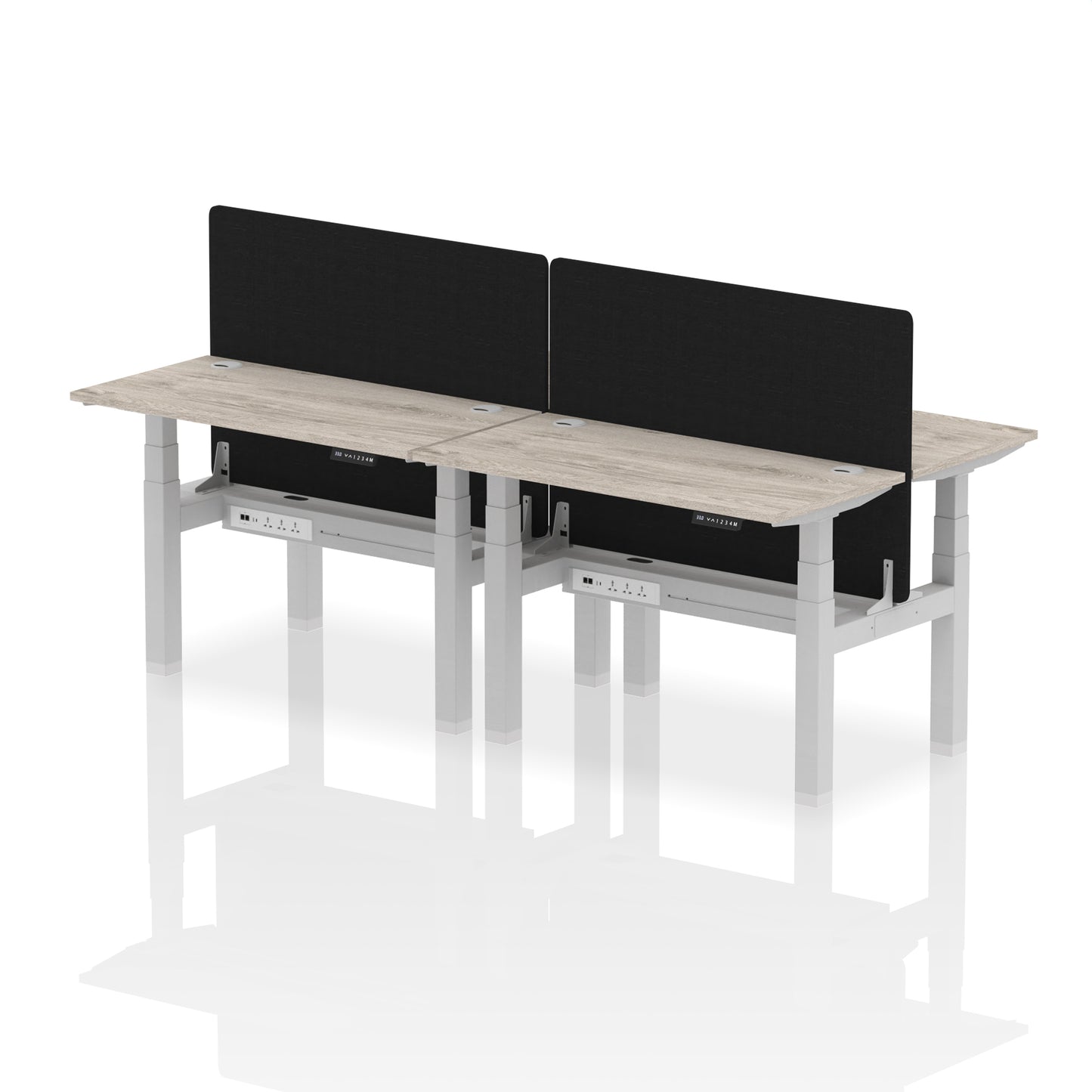 Air Back-to-Back Slimline Height Adjustable Bench Desk - 4 Person with Black Straight Screen - 1200mm, 1400mm, 1600mm, 1800mm - Multiple Colour Options