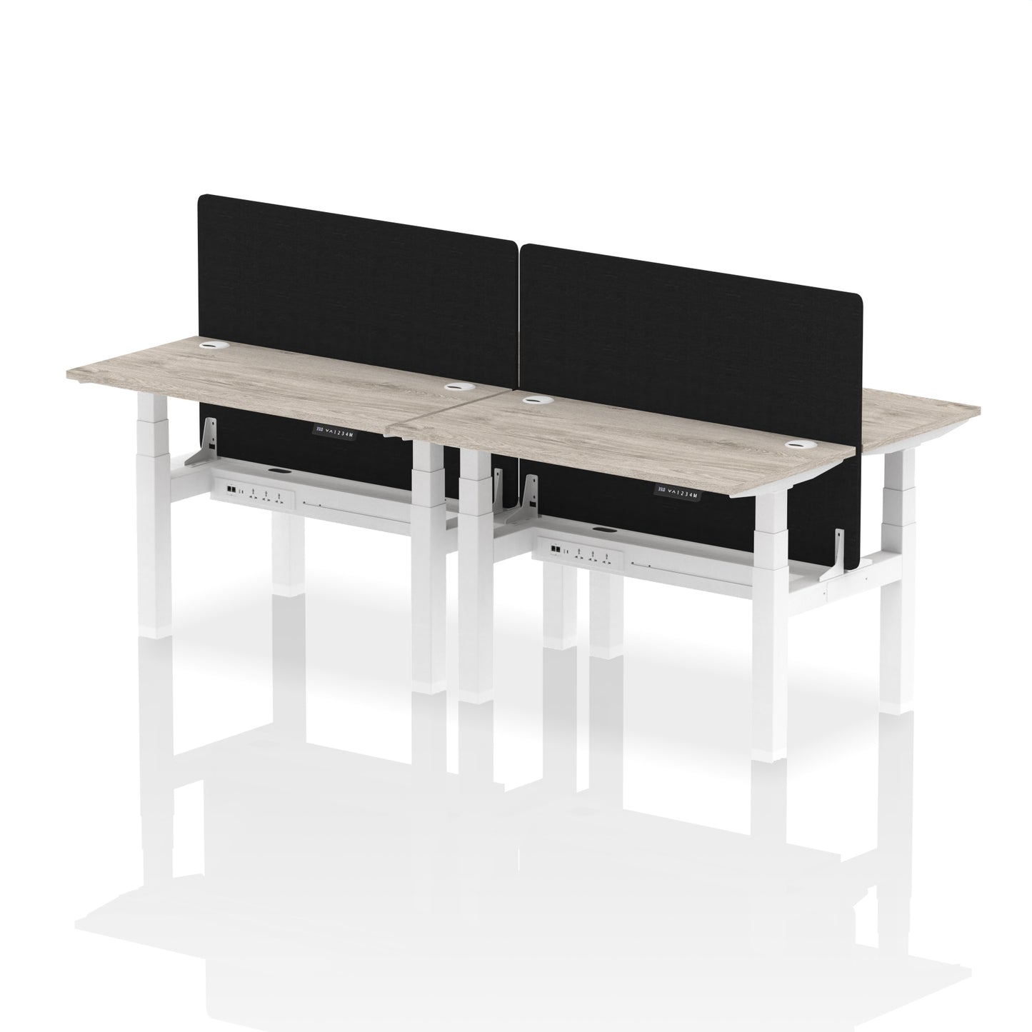 Air Back-to-Back Slimline Height Adjustable Bench Desk - 4 Person with Black Straight Screen - 1200mm, 1400mm, 1600mm, 1800mm - Multiple Colour Options