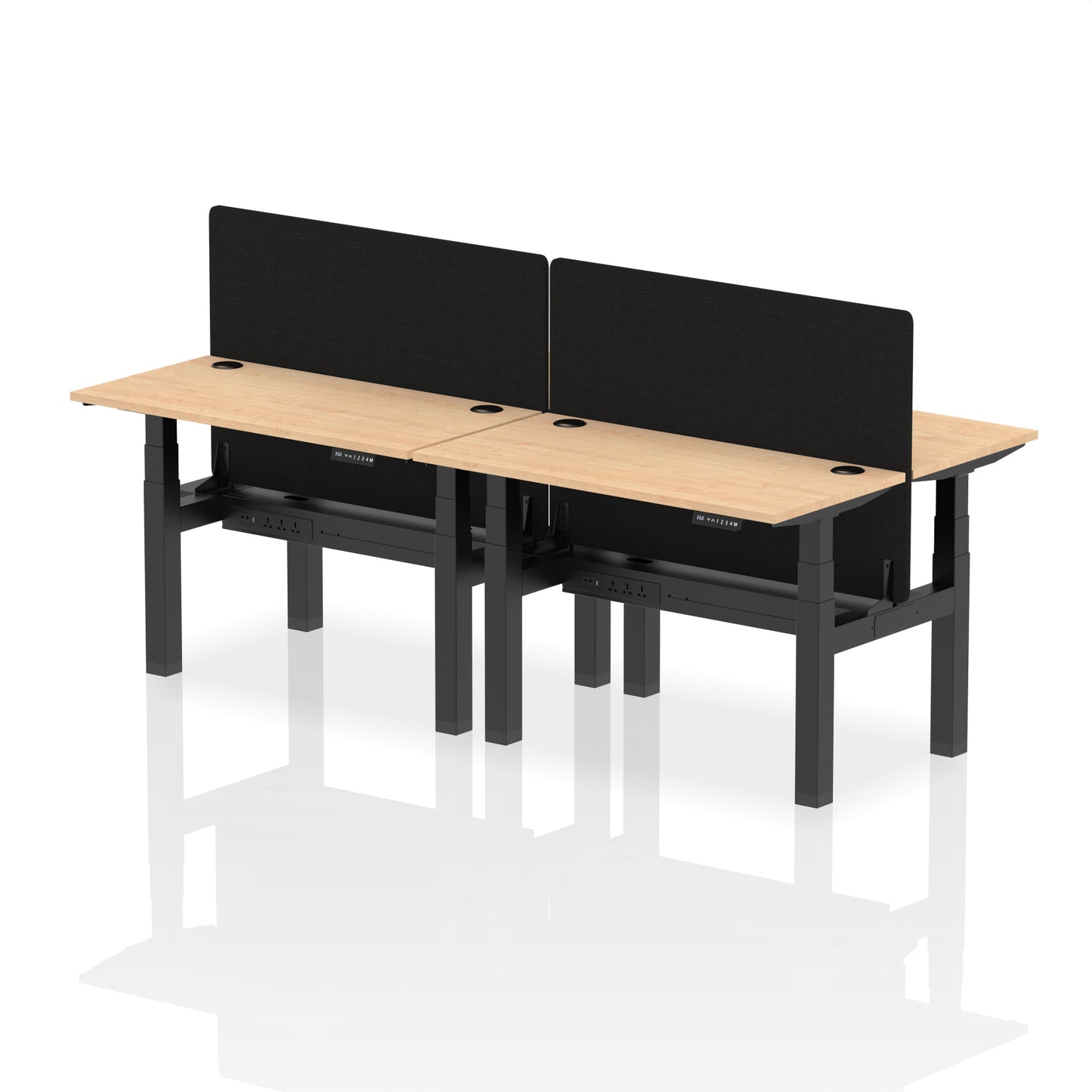 Air Back-to-Back Slimline Height Adjustable Bench Desk - 4 Person with Black Straight Screen - 1200mm, 1400mm, 1600mm, 1800mm - Multiple Colour Options