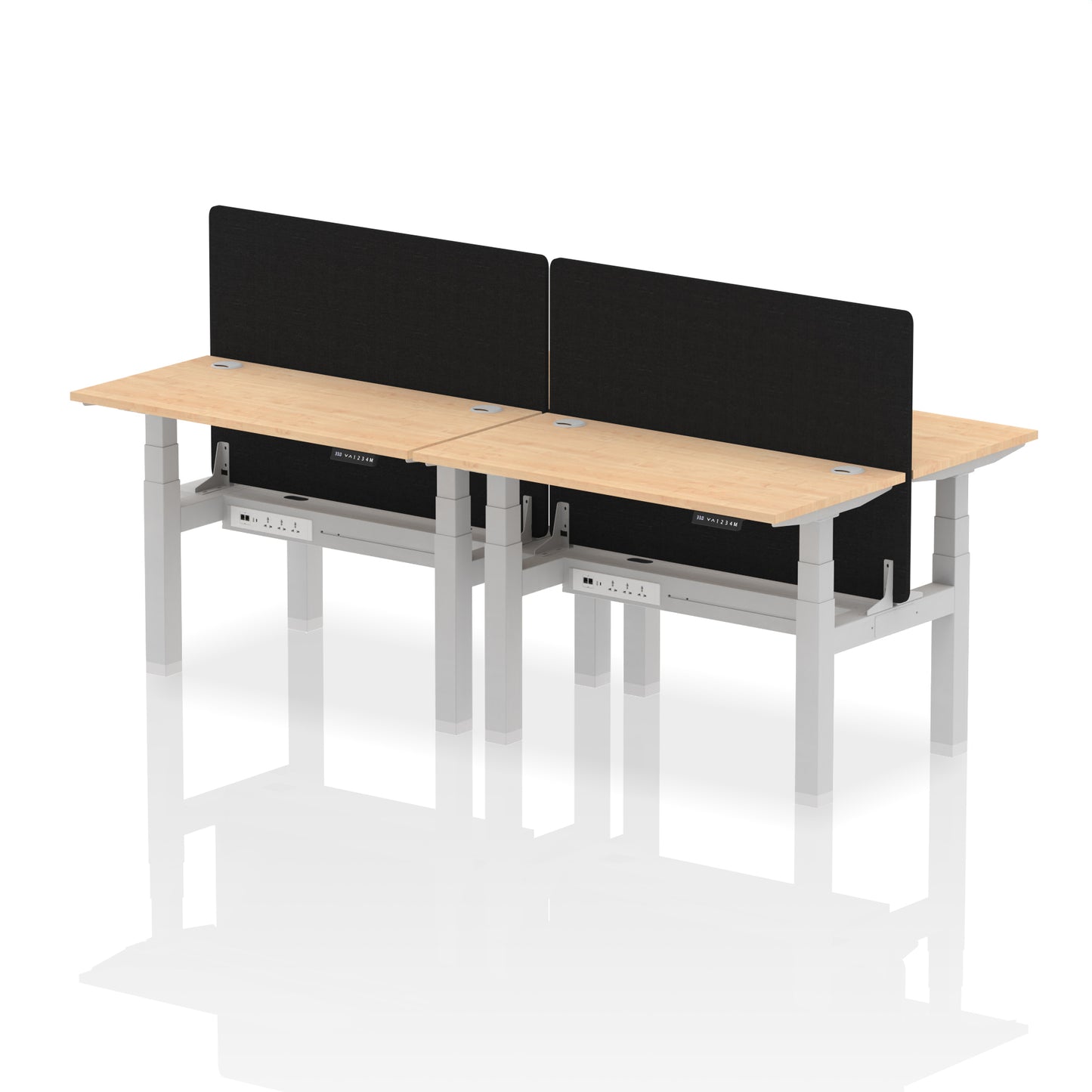 Air Back-to-Back Slimline Height Adjustable Bench Desk - 4 Person with Black Straight Screen - 1200mm, 1400mm, 1600mm, 1800mm - Multiple Colour Options