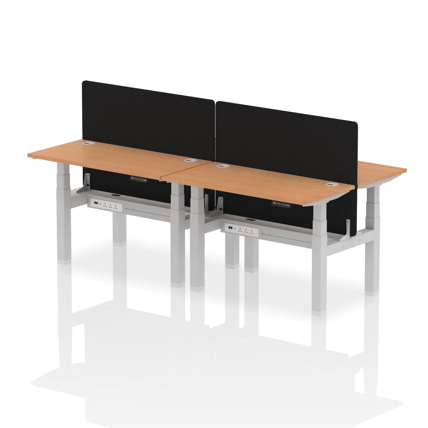 Air Back-to-Back Slimline Height Adjustable Bench Desk - 4 Person with Black Straight Screen - 1200mm, 1400mm, 1600mm, 1800mm - Multiple Colour Options