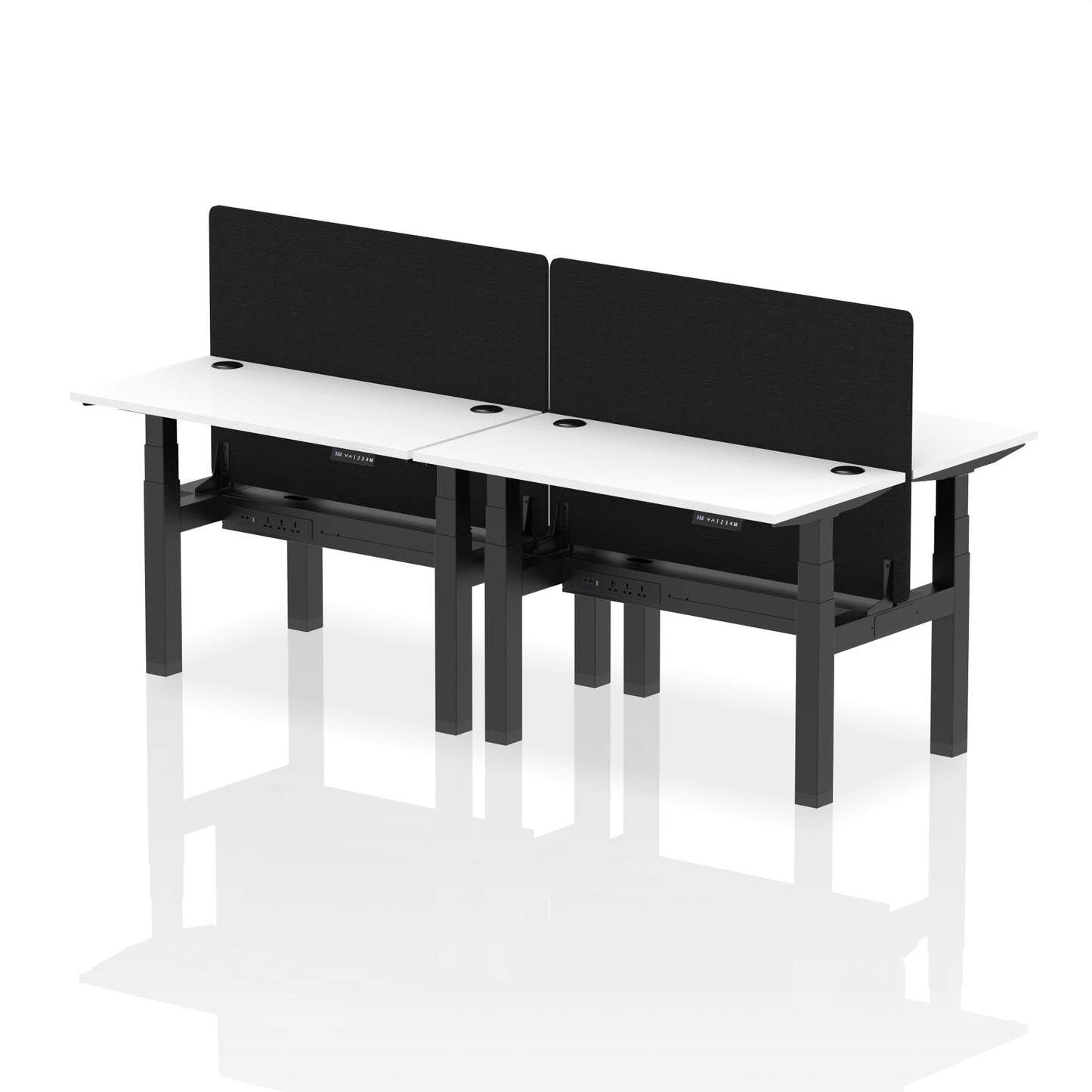 Air Back-to-Back Slimline Height Adjustable Bench Desk - 4 Person with Black Straight Screen - 1200mm, 1400mm, 1600mm, 1800mm - Multiple Colour Options