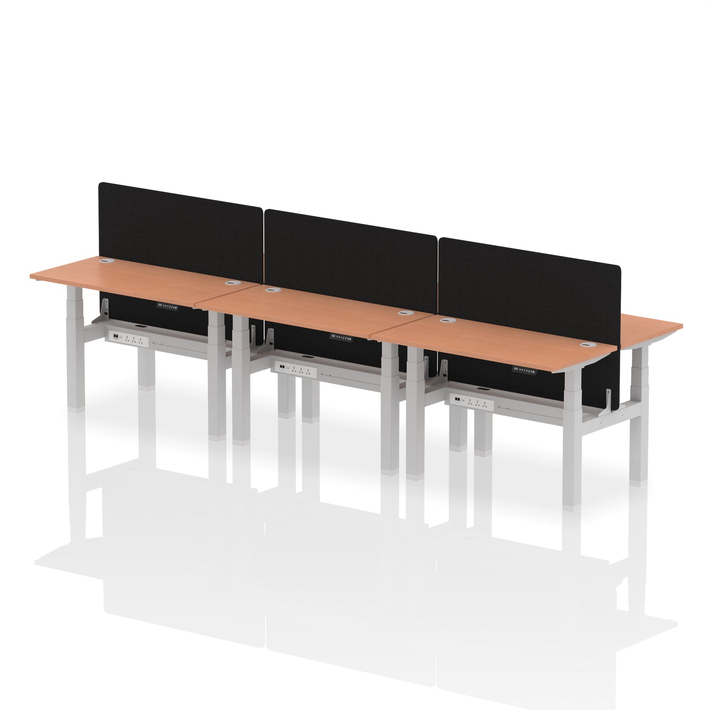Air Back-to-Back Slimline Height Adjustable Bench Desk - 6 Person with Black Straight Screen - 1200mm, 1400mm, 1600mm, 1800mm - Multiple Colour Options