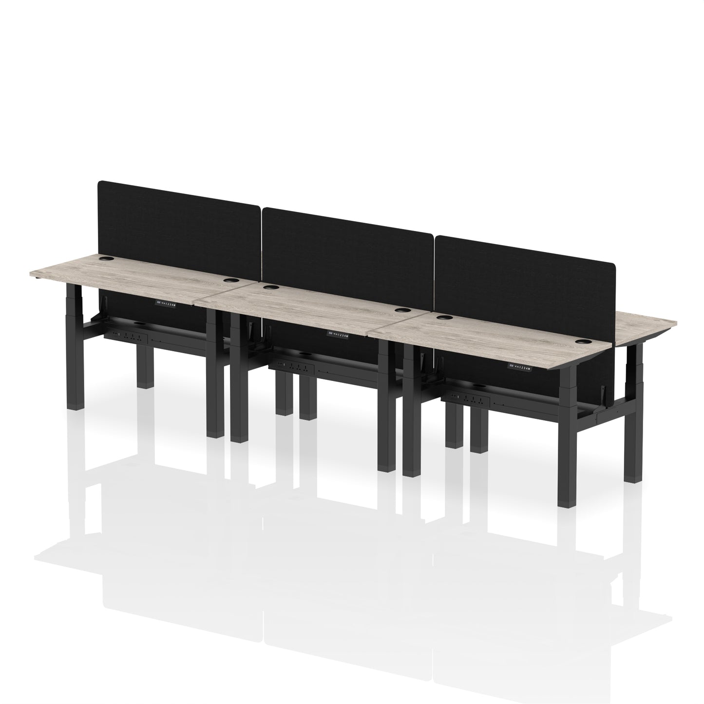 Air Back-to-Back Slimline Height Adjustable Bench Desk - 6 Person with Black Straight Screen - 1200mm, 1400mm, 1600mm, 1800mm - Multiple Colour Options