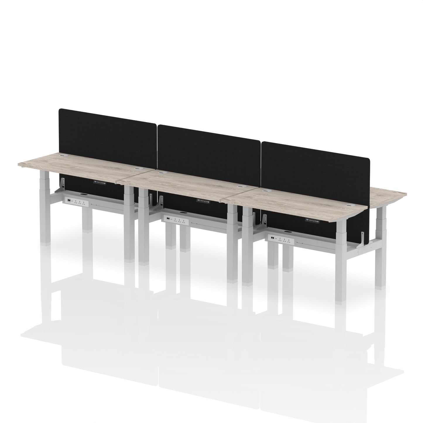 Air Back-to-Back Slimline Height Adjustable Bench Desk - 6 Person with Black Straight Screen - 1200mm, 1400mm, 1600mm, 1800mm - Multiple Colour Options