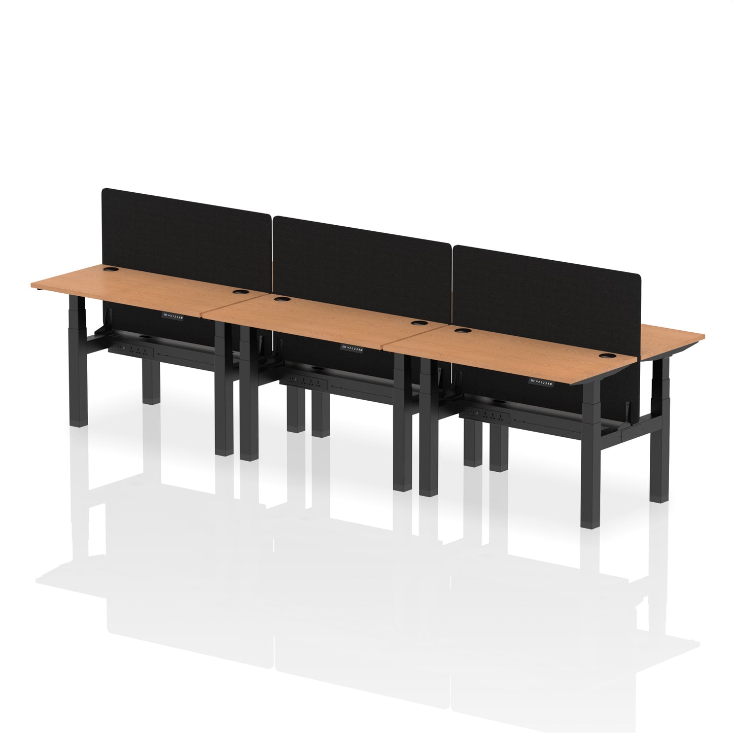 Air Back-to-Back Slimline Height Adjustable Bench Desk - 6 Person with Black Straight Screen - 1200mm, 1400mm, 1600mm, 1800mm - Multiple Colour Options