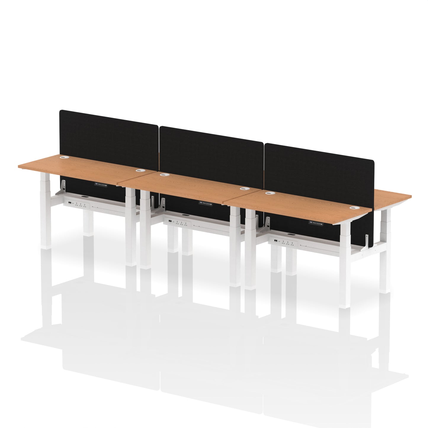 Air Back-to-Back Slimline Height Adjustable Bench Desk - 6 Person with Black Straight Screen - 1200mm, 1400mm, 1600mm, 1800mm - Multiple Colour Options