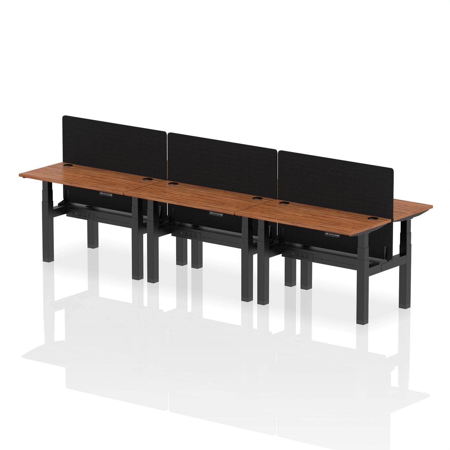 Air Back-to-Back Slimline Height Adjustable Bench Desk - 6 Person with Black Straight Screen - 1200mm, 1400mm, 1600mm, 1800mm - Multiple Colour Options
