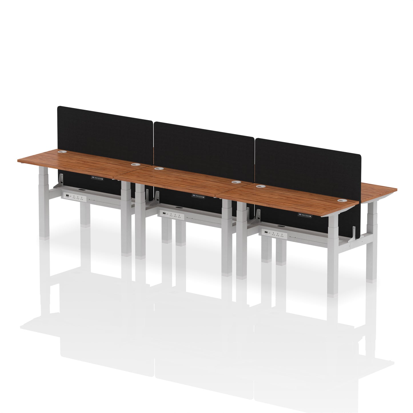 Air Back-to-Back Slimline Height Adjustable Bench Desk - 6 Person with Black Straight Screen - 1200mm, 1400mm, 1600mm, 1800mm - Multiple Colour Options