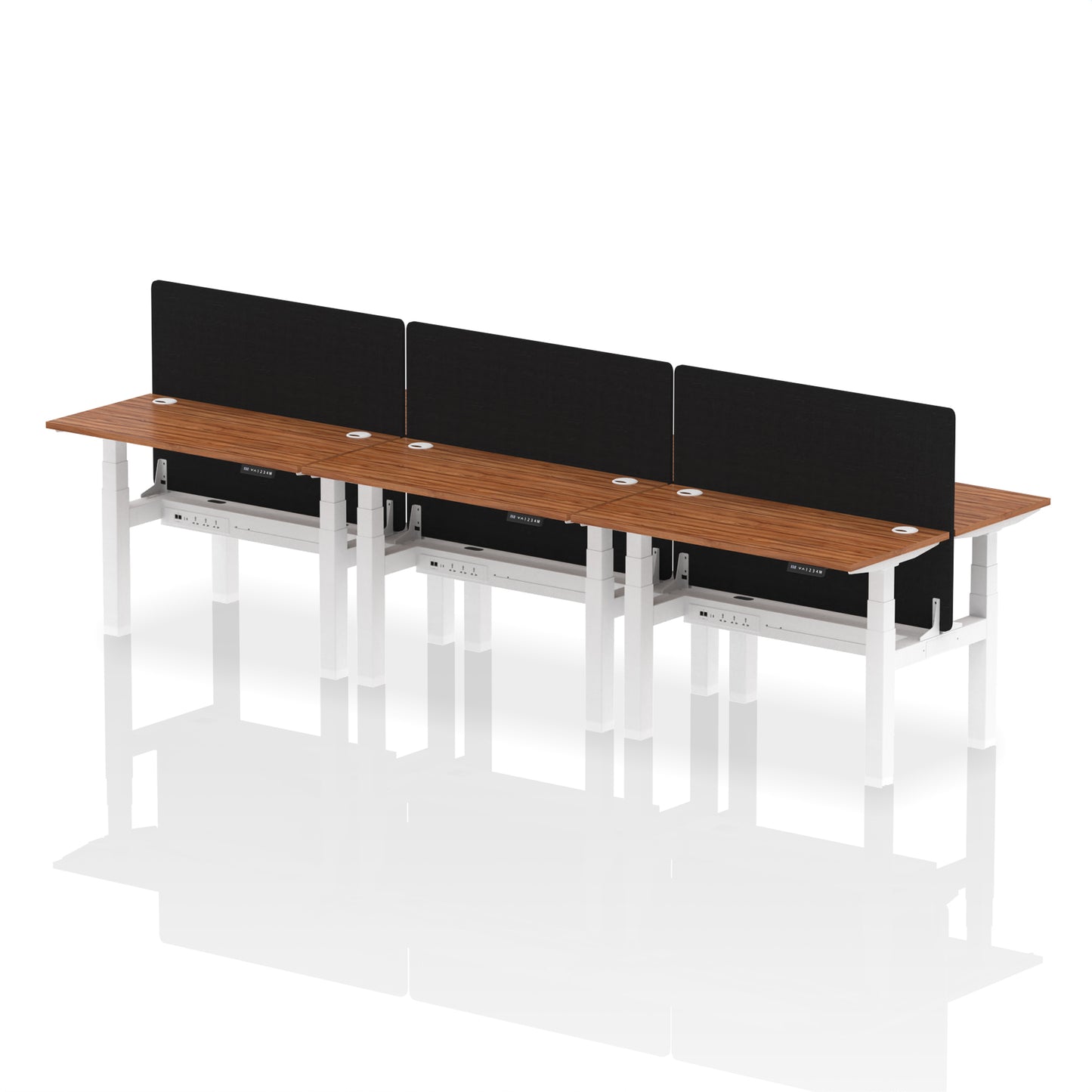 Air Back-to-Back Slimline Height Adjustable Bench Desk - 6 Person with Black Straight Screen - 1200mm, 1400mm, 1600mm, 1800mm - Multiple Colour Options