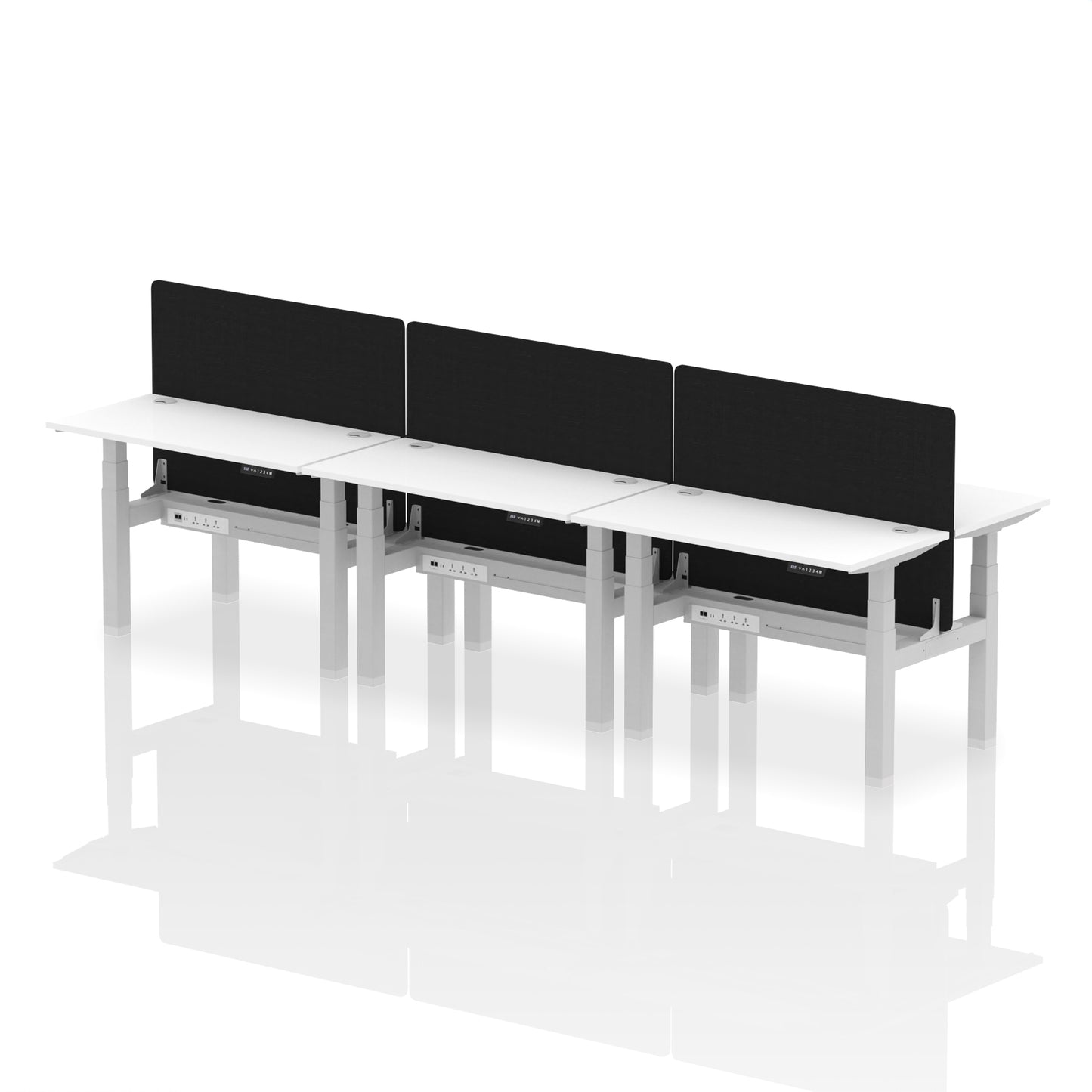 Air Back-to-Back Slimline Height Adjustable Bench Desk - 6 Person with Black Straight Screen - 1200mm, 1400mm, 1600mm, 1800mm - Multiple Colour Options