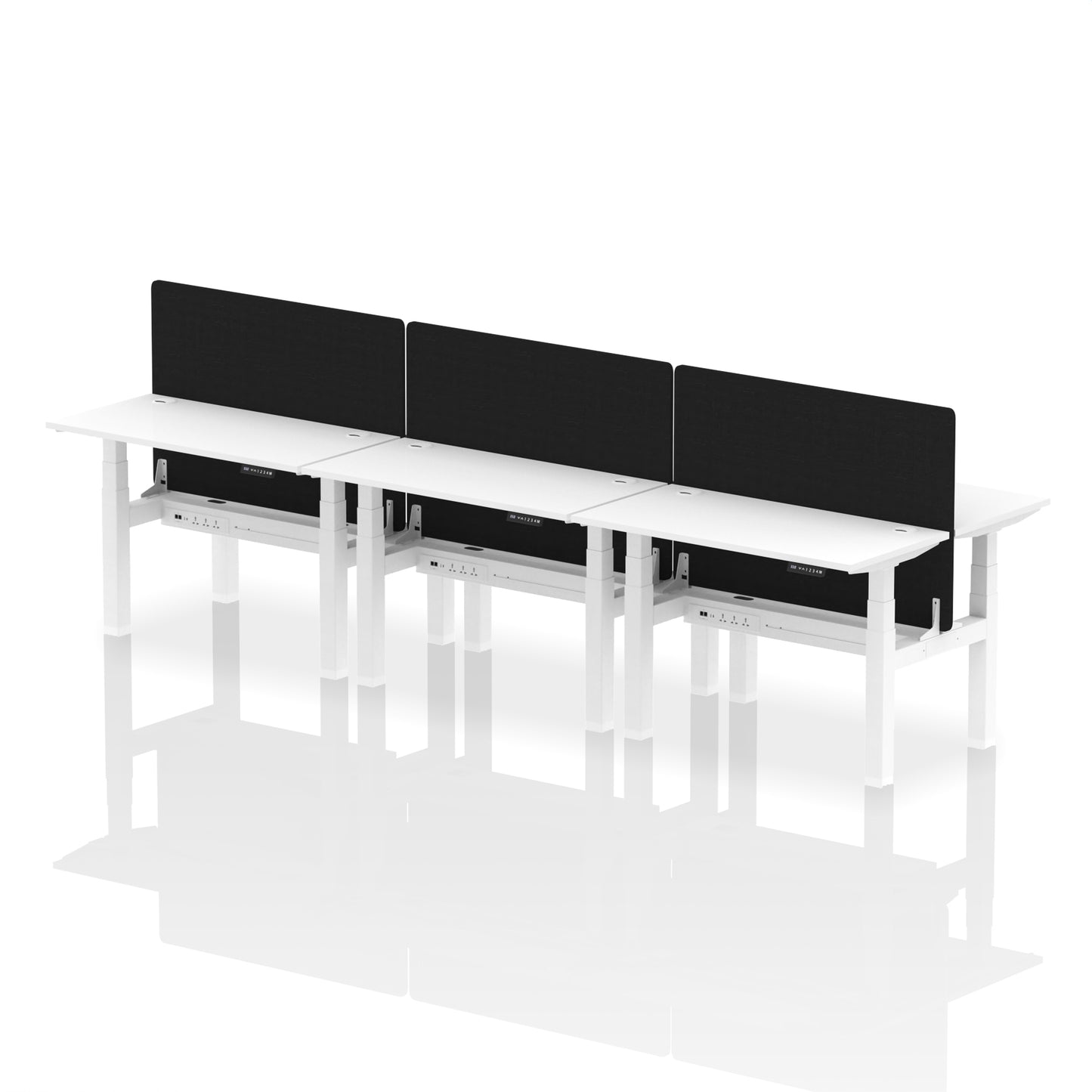 Air Back-to-Back Slimline Height Adjustable Bench Desk - 6 Person with Black Straight Screen - 1200mm, 1400mm, 1600mm, 1800mm - Multiple Colour Options