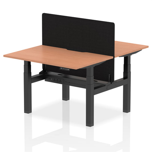 Air Back-to-Back Scalloped Edge Height Adjustable Bench Desk - 2 Person with Black Straight Screen - 1200mm, 1400mm, 1600mm - Multiple Colour Options