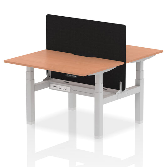 Air Back-to-Back Scalloped Edge Height Adjustable Bench Desk - 2 Person with Black Straight Screen - 1200mm, 1400mm, 1600mm - Multiple Colour Options