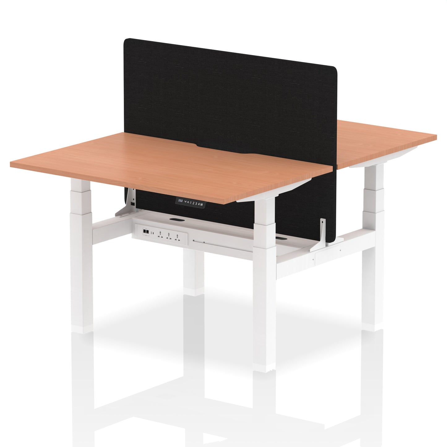 Air Back-to-Back Scalloped Edge Height Adjustable Bench Desk - 2 Person with Black Straight Screen - 1200mm, 1400mm, 1600mm - Multiple Colour Options