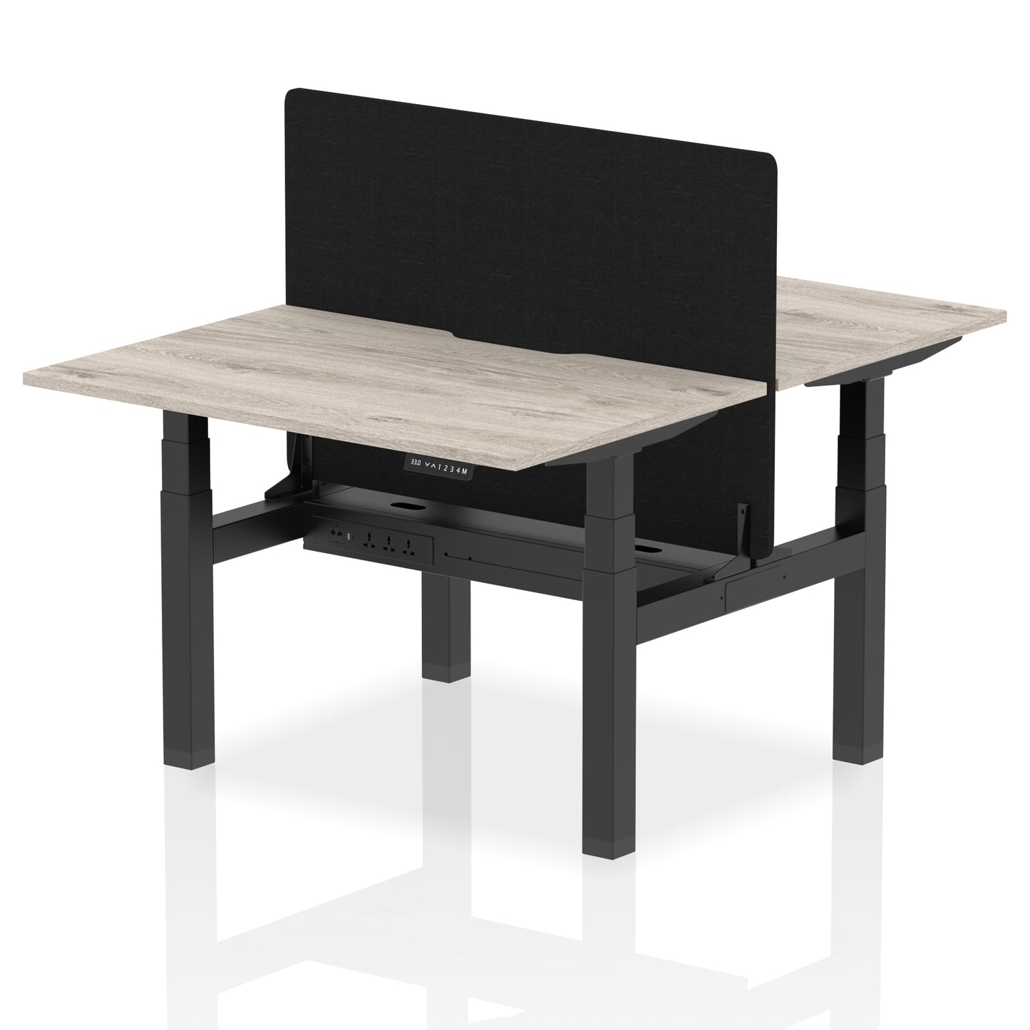 Air Back-to-Back Scalloped Edge Height Adjustable Bench Desk - 2 Person with Black Straight Screen - 1200mm, 1400mm, 1600mm - Multiple Colour Options